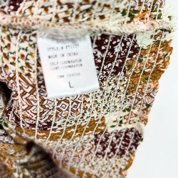 Heyson Blouse Womens Large Multicolor Rayon Floral Printed Cropped Smocked new - Picture 4 of 9